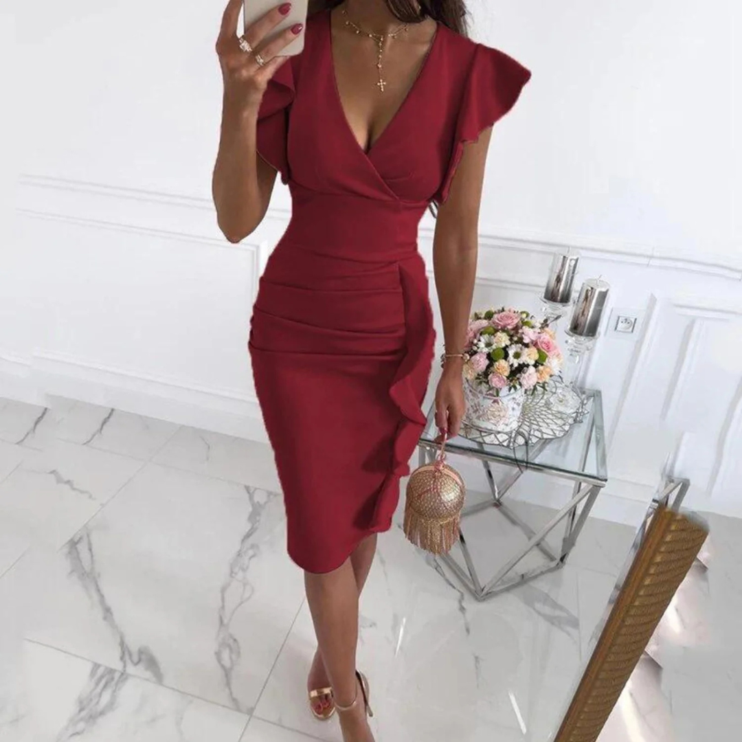 Robe Fleuri Col en V Ajusté Pour Femme | Midi