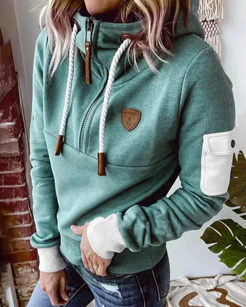 Sweat à Capuche Demi-Zip Pour Femme | Chaud