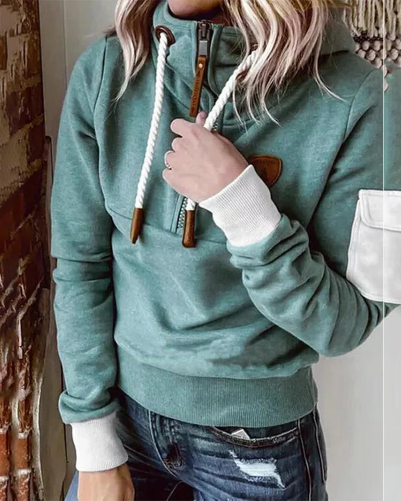 Sweat à Capuche Demi-Zip Pour Femme | Chaud