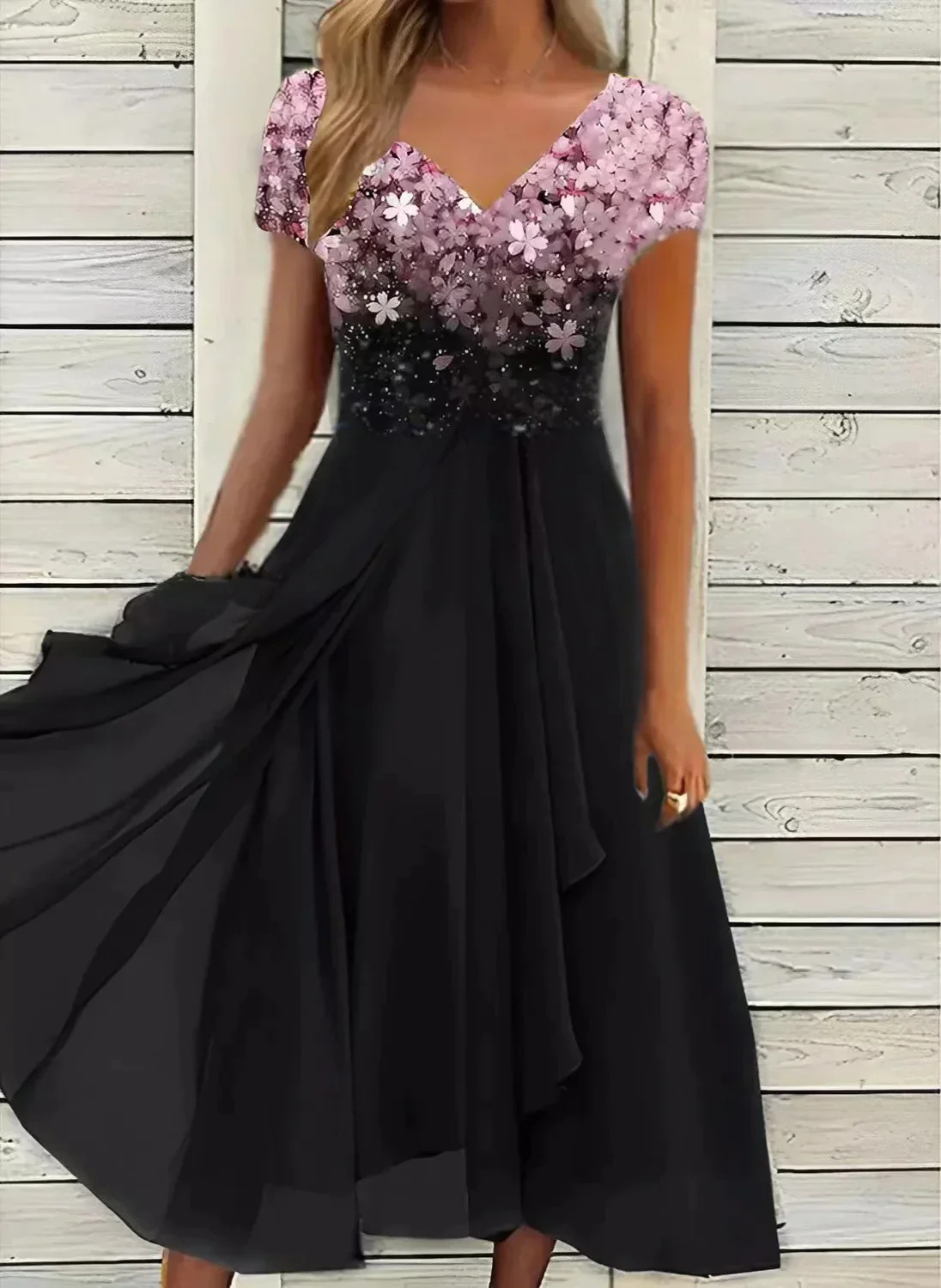 Robe Col en V Plissé Pour Femme | Midi
