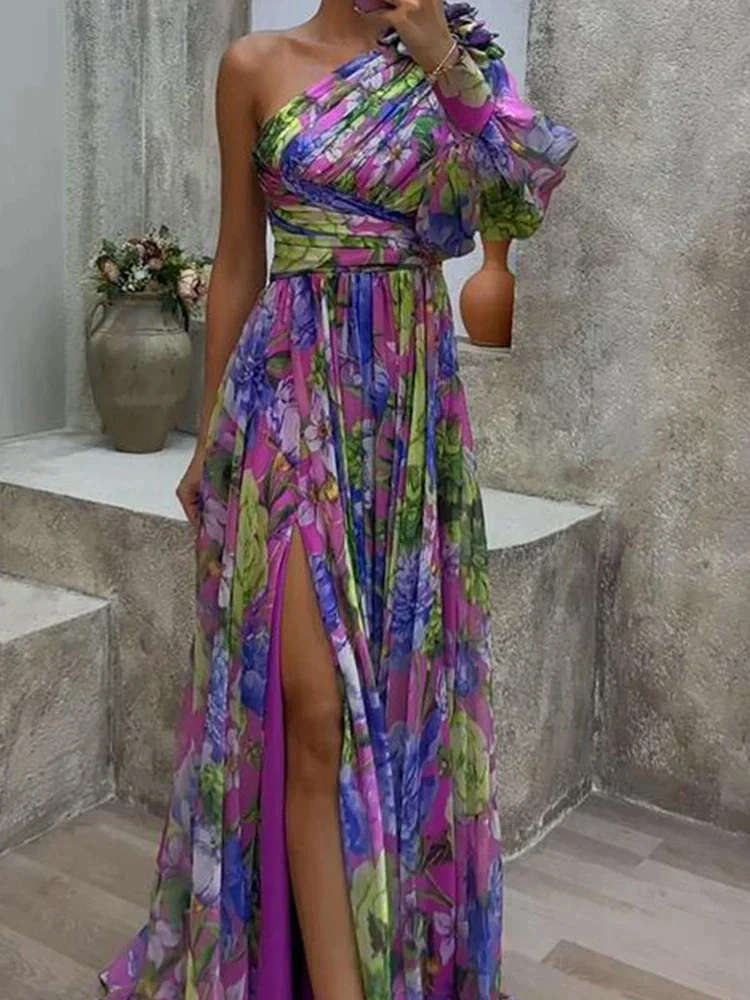 Robe d'invitée de Mariage Fendue à Fleurs Pour Femme | Maxi