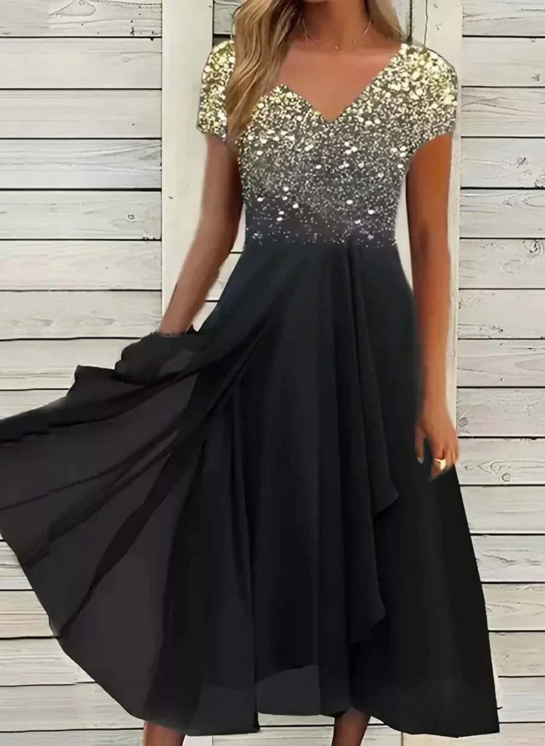 Robe Col en V Plissé Pour Femme | Midi