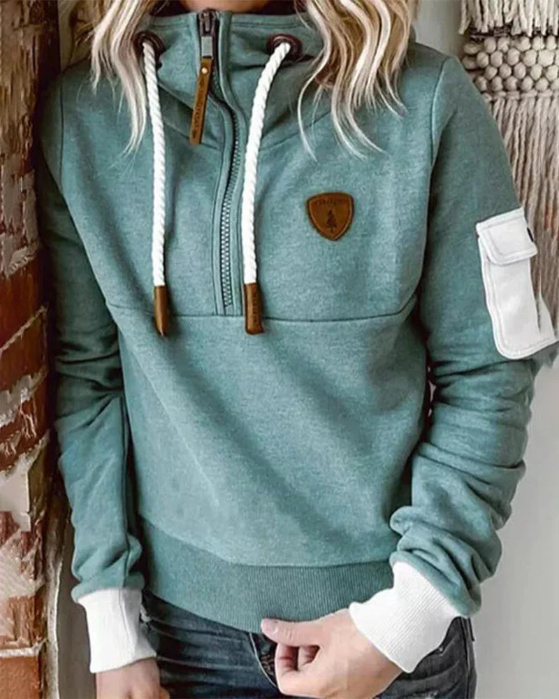 Sweat à Capuche Demi-Zip Pour Femme | Chaud