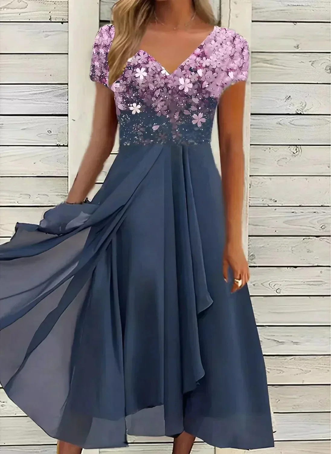 Robe Col en V Plissé Pour Femme | Midi
