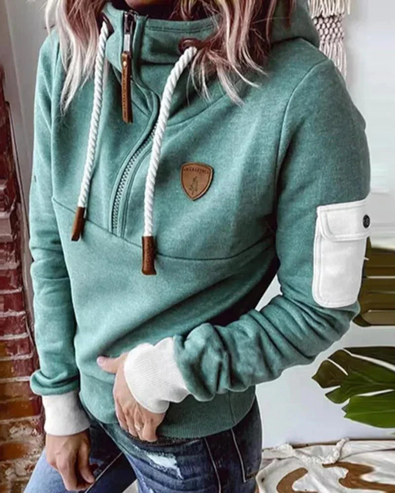 Sweat à Capuche Demi-Zip Pour Femme | Chaud