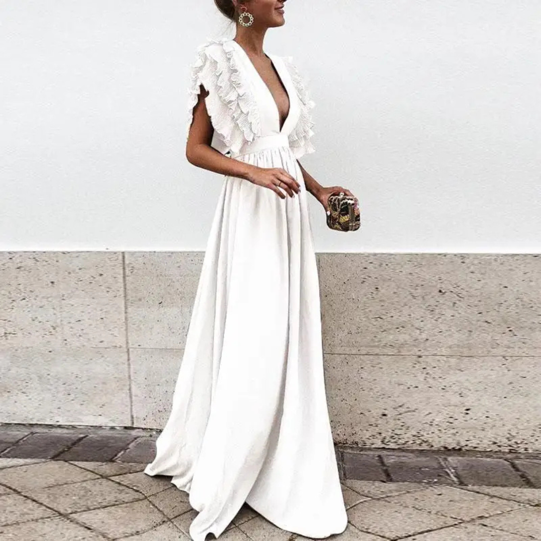 Robe d'invitée de Mariage Manches froncées Pour Femme | Maxi