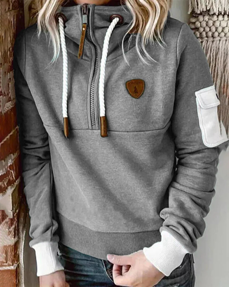 Sweat à Capuche Demi-Zip Pour Femme | Chaud
