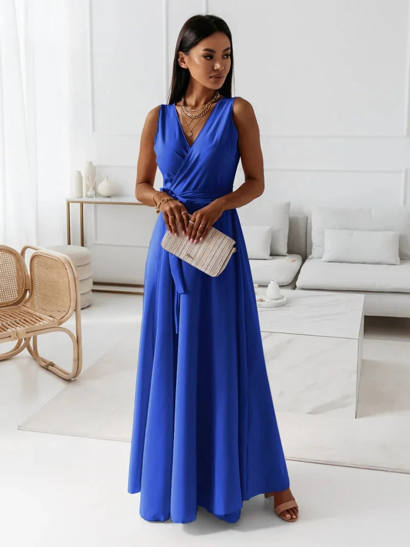 Robe d'invitée de Mariage Col en V Sans Manches Pour Femme | Maxi