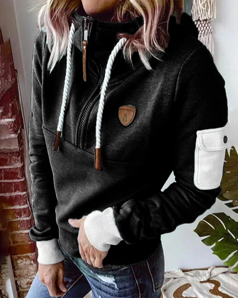 Sweat à Capuche Demi-Zip Pour Femme | Chaud
