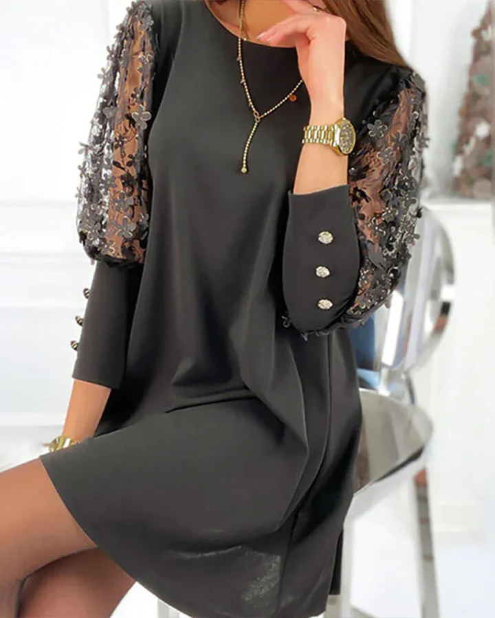 Robe Parti Manches Longues en Dentelle Pour Femme | Mini