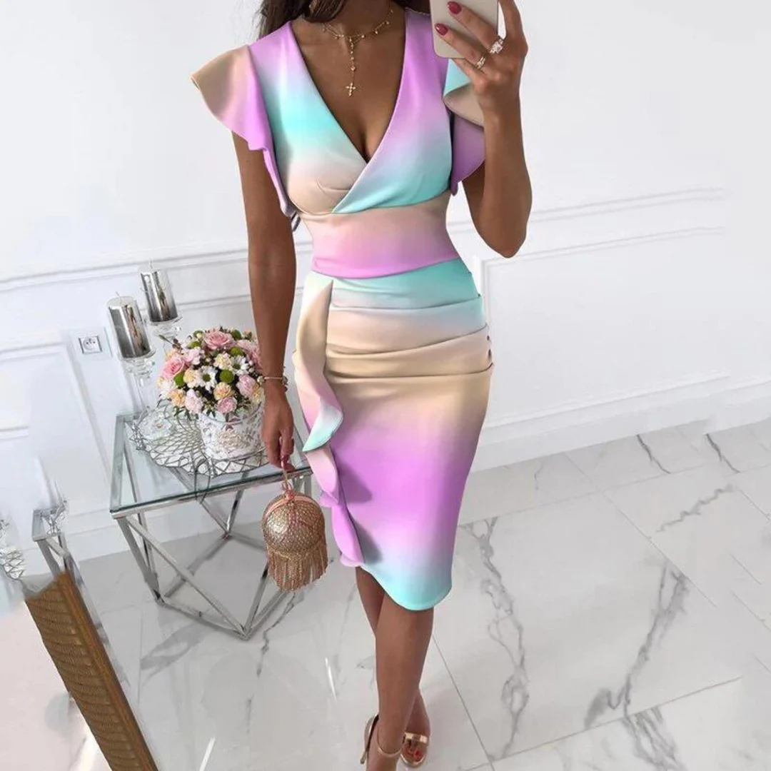 Robe Fleuri Col en V Ajusté Pour Femme | Midi