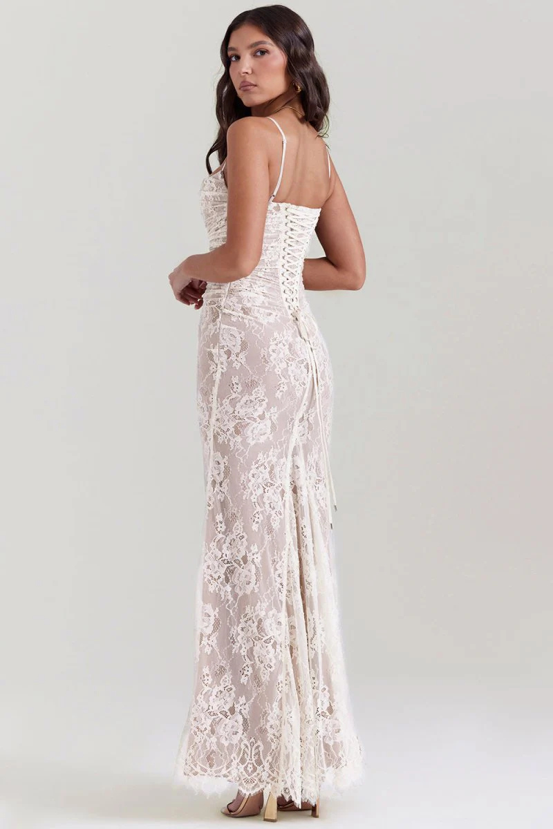 Robe de Soirée en Dentelle à Épaule Ouverte Pour Femme | Maxi