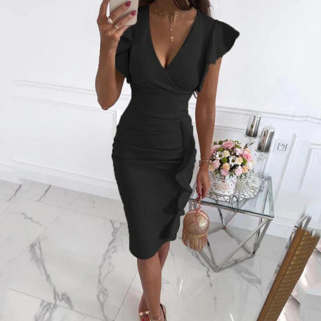 Robe Fleuri Col en V Ajusté Pour Femme | Midi