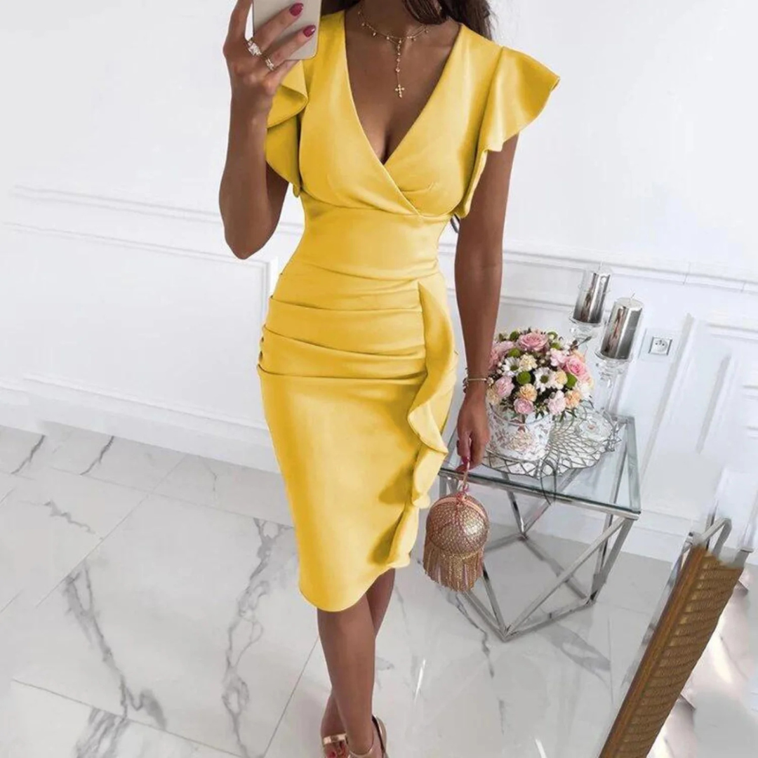 Robe Fleuri Col en V Ajusté Pour Femme | Midi