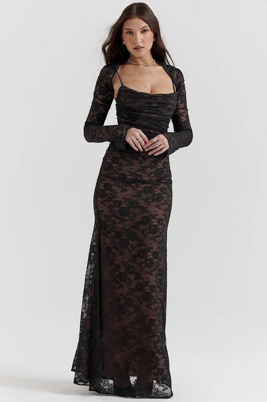 Robe de Soirée en Dentelle à Épaule Ouverte Pour Femme | Maxi