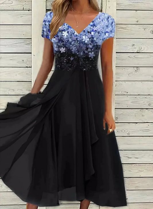Robe Col en V Plissé  Pour Femme | Midi