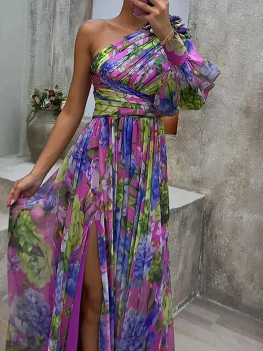 Robe d'invitée de Mariage Fendue à Fleurs Pour Femme | Maxi