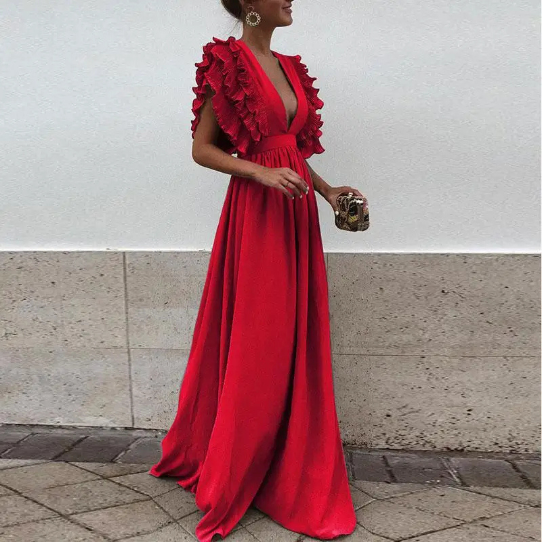 Robe d'invitée de Mariage Manches froncées Pour Femme | Maxi