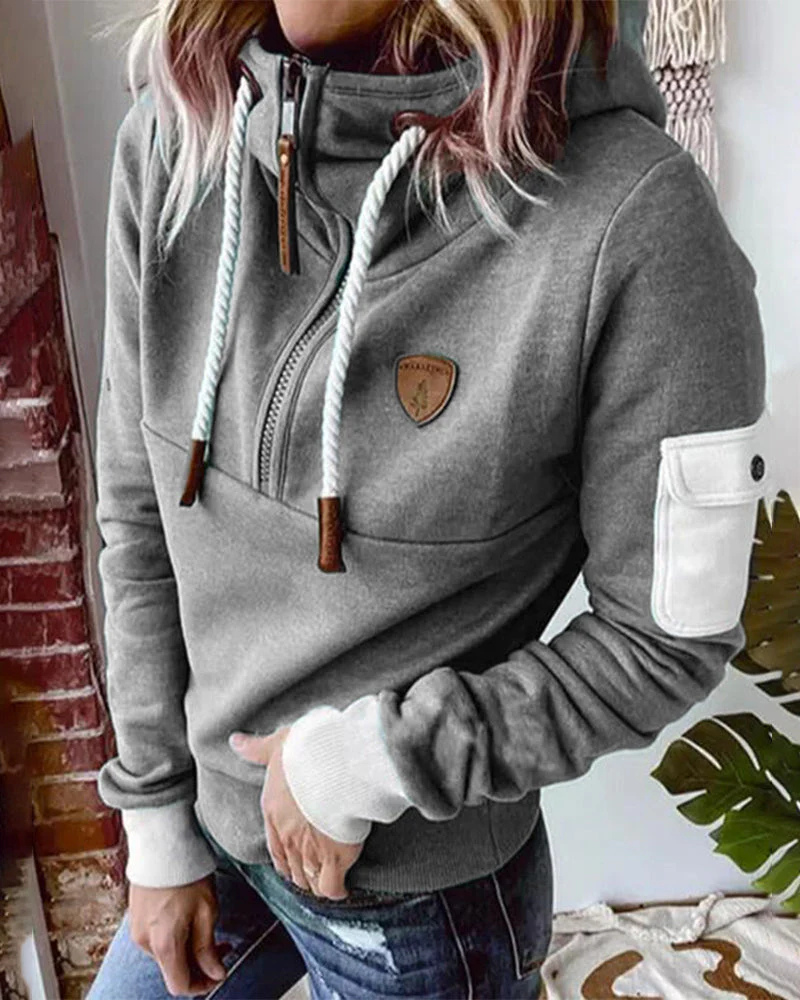 Sweat à Capuche Demi-Zip Pour Femme | Chaud