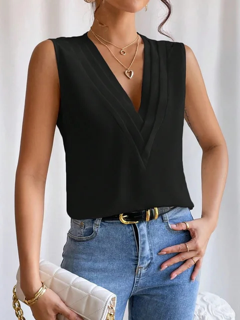Top Chic Sans Manches Pour Femme | Col en V