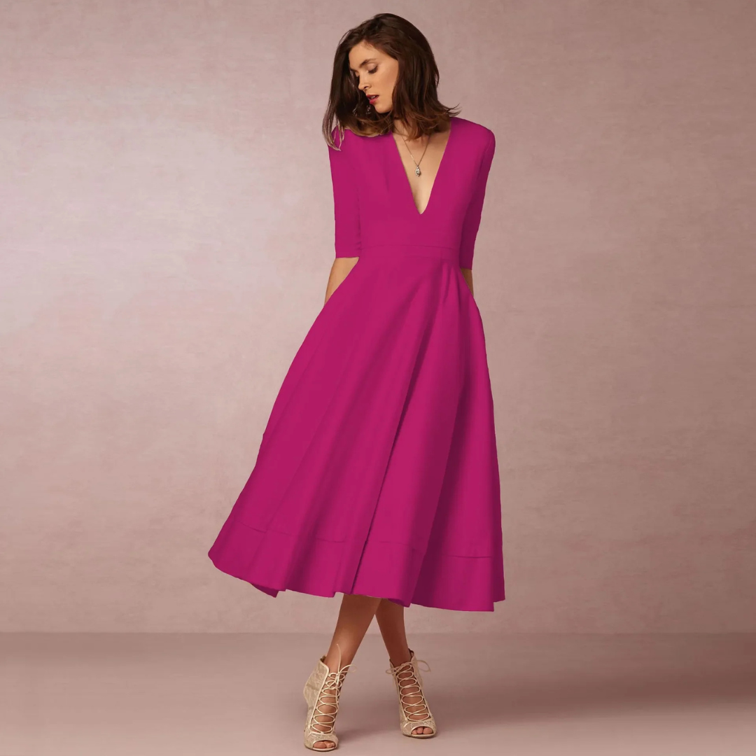 Robe Col en V Profond Princesse Pour Femme | Midi