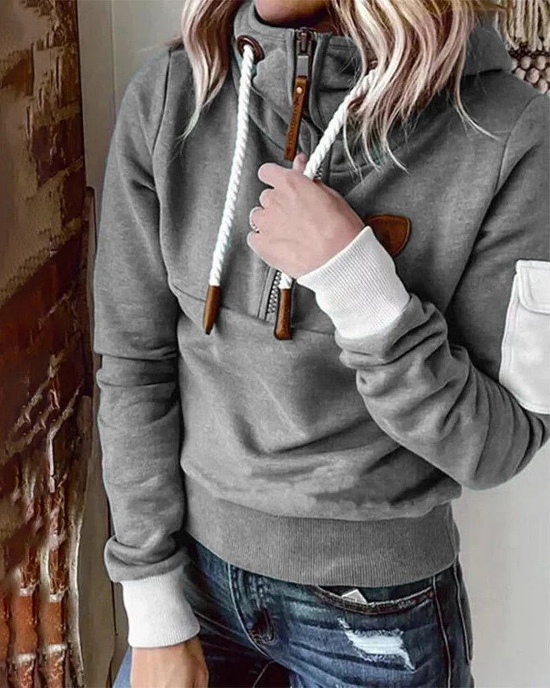 Sweat à Capuche Demi-Zip Pour Femme | Chaud