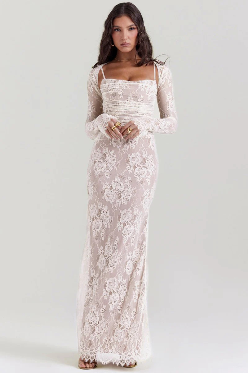 Robe de Soirée en Dentelle à Épaule Ouverte Pour Femme | Maxi