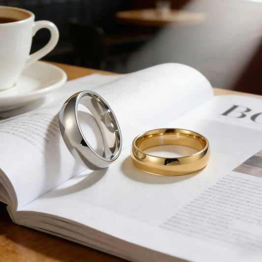 Bague Minimaliste 6mm Acier Inoxydable Plaqué Or 18K Unisexe