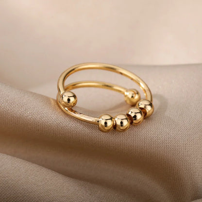 Bague Spinner Perles Anti-Stress Ouverte Réglable Acier Inoxydable Femme