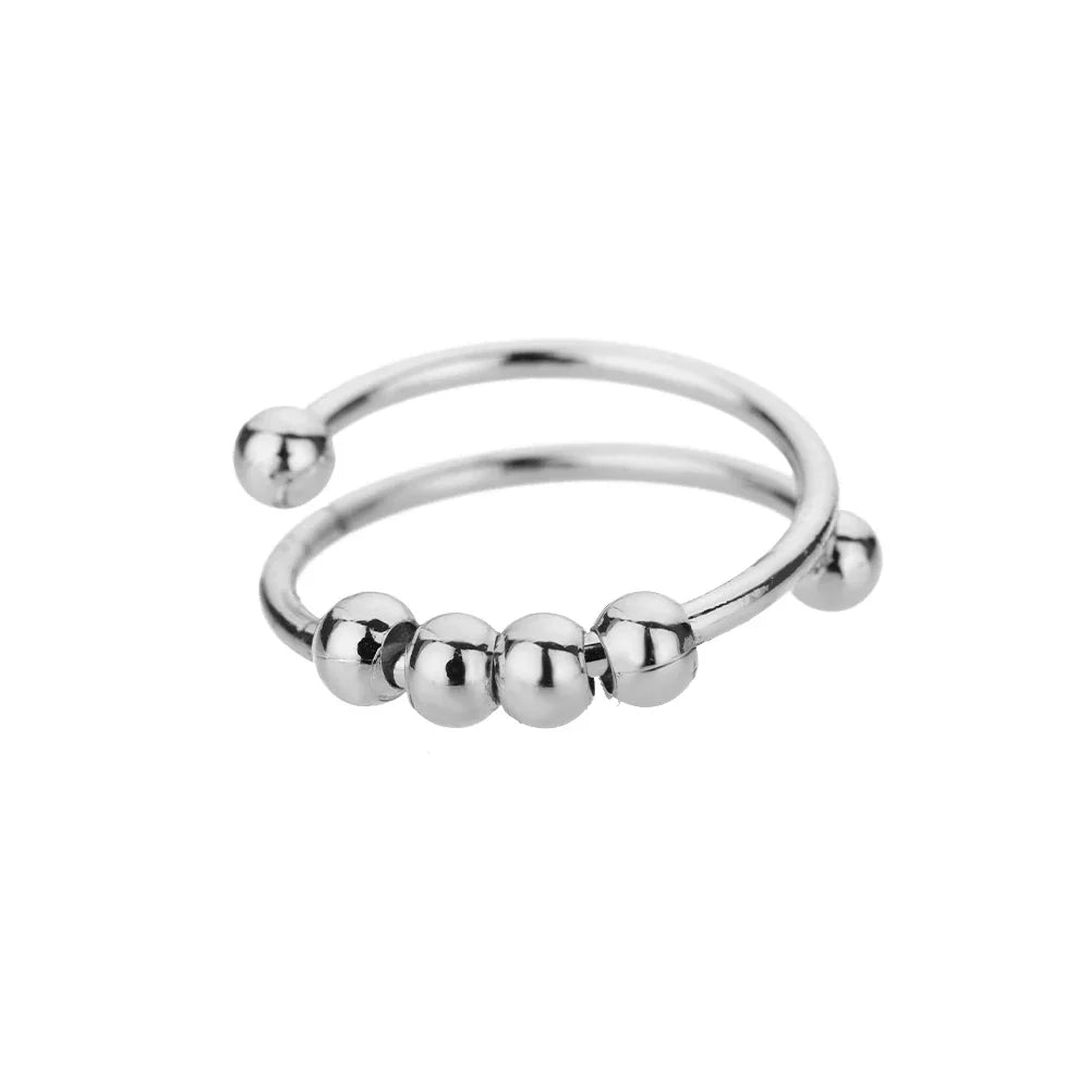 Bague Spinner Perles Anti-Stress Ouverte Réglable Acier Inoxydable Femme