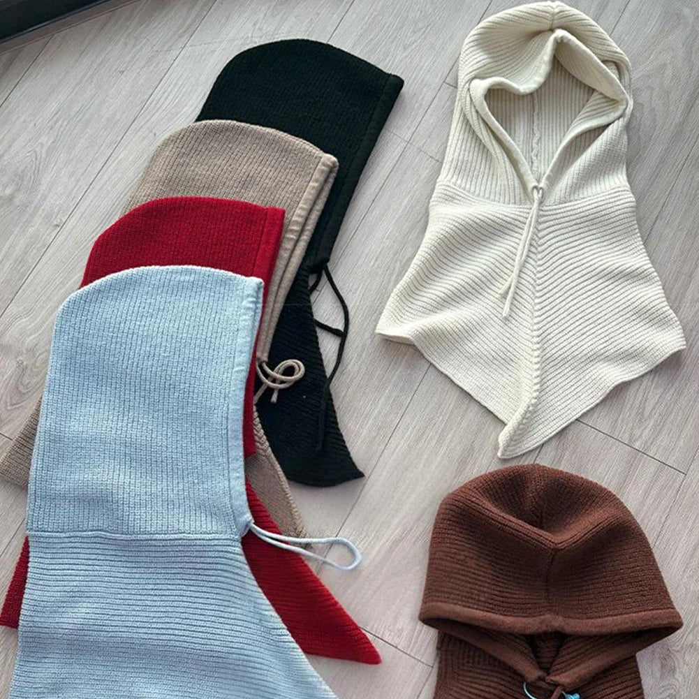 Bonnet-Balaclava Tricot Coton Avec Col Intégré Pour Femme