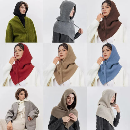 Bonnet-Balaclava Tricot Coton Avec Col Intégré Pour Femme