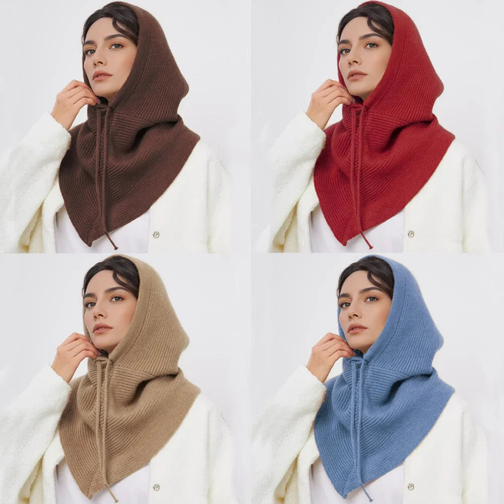 Bonnet-Balaclava Tricot Coton Avec Col Intégré Pour Femme