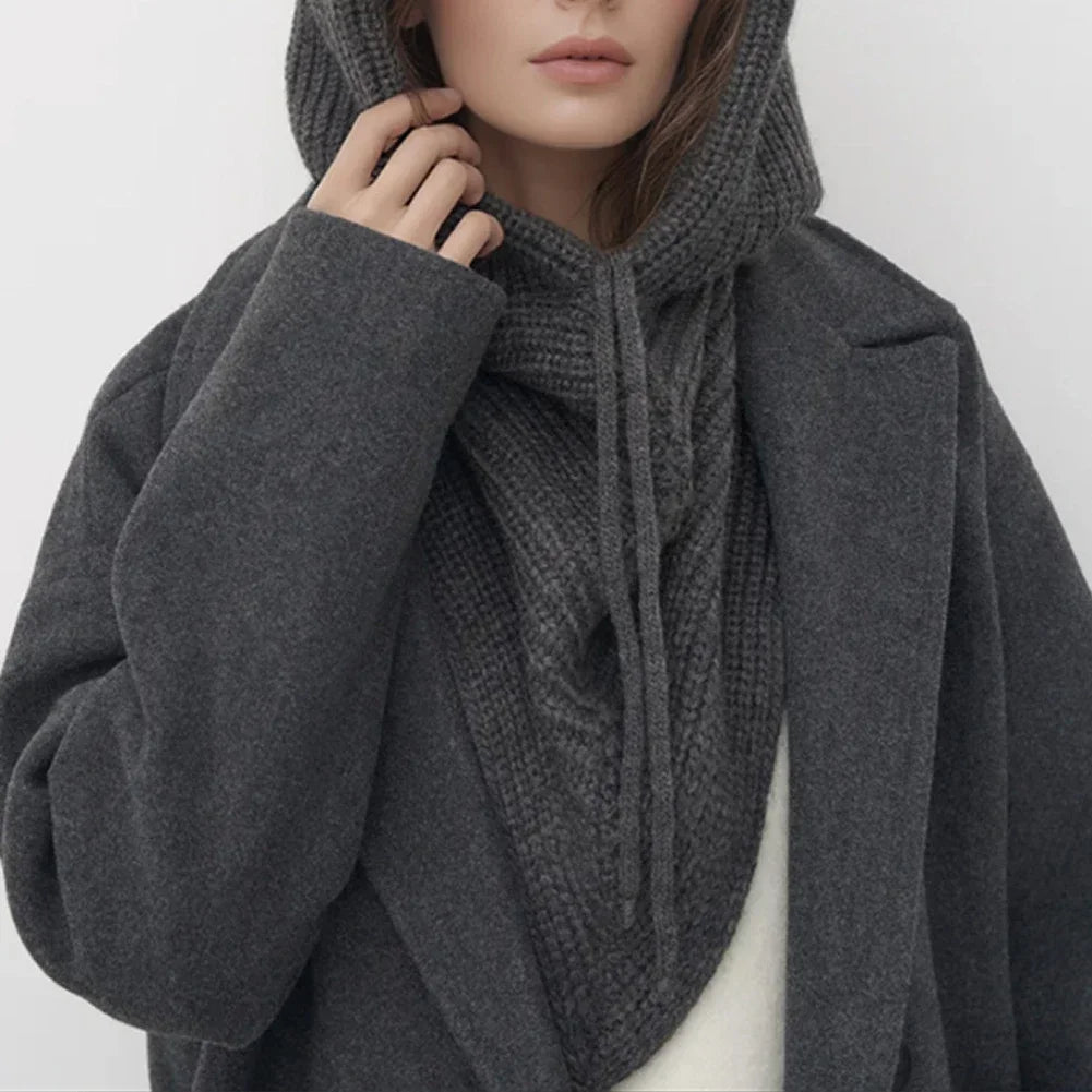 Bonnet-Balaclava Tricot Coton Avec Col Intégré Pour Femme