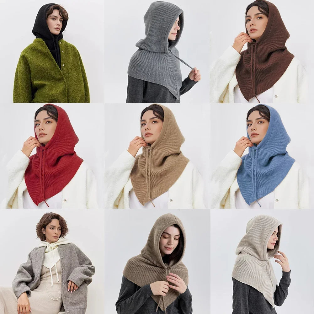 Bonnet-Balaclava Tricot Coton Avec Col Intégré Pour Femme
