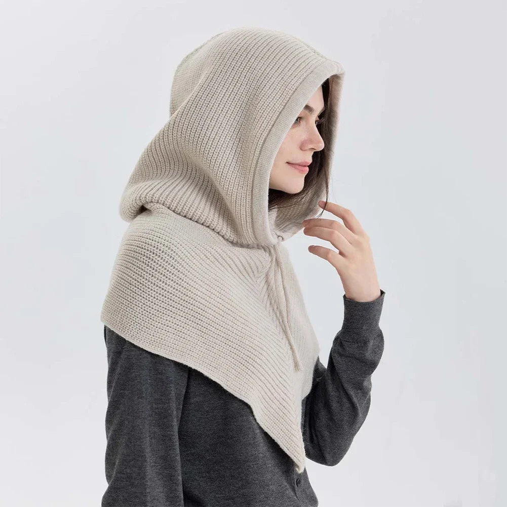 Bonnet-Balaclava Tricot Coton Avec Col Intégré Pour Femme