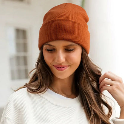 Bonnet Côtelé à Revers Unisexe en Acrylique pour Automne Hiver