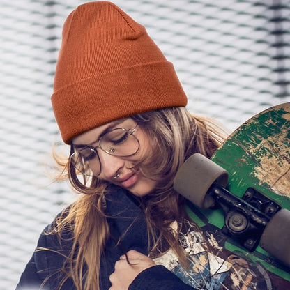 Bonnet Côtelé à Revers Unisexe en Acrylique pour Automne Hiver