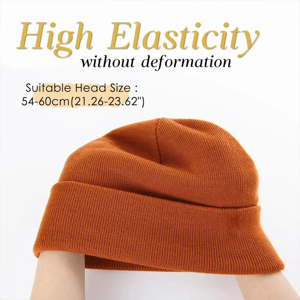 Bonnet Côtelé à Revers Unisexe en Acrylique pour Automne Hiver