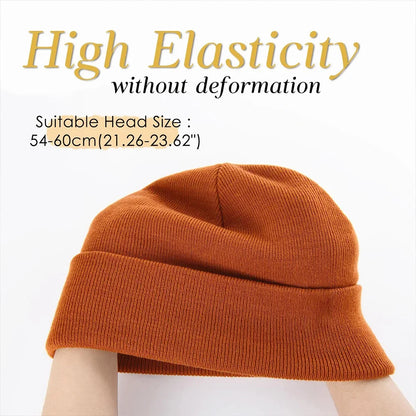 Bonnet Côtelé à Revers Unisexe en Acrylique pour Automne Hiver