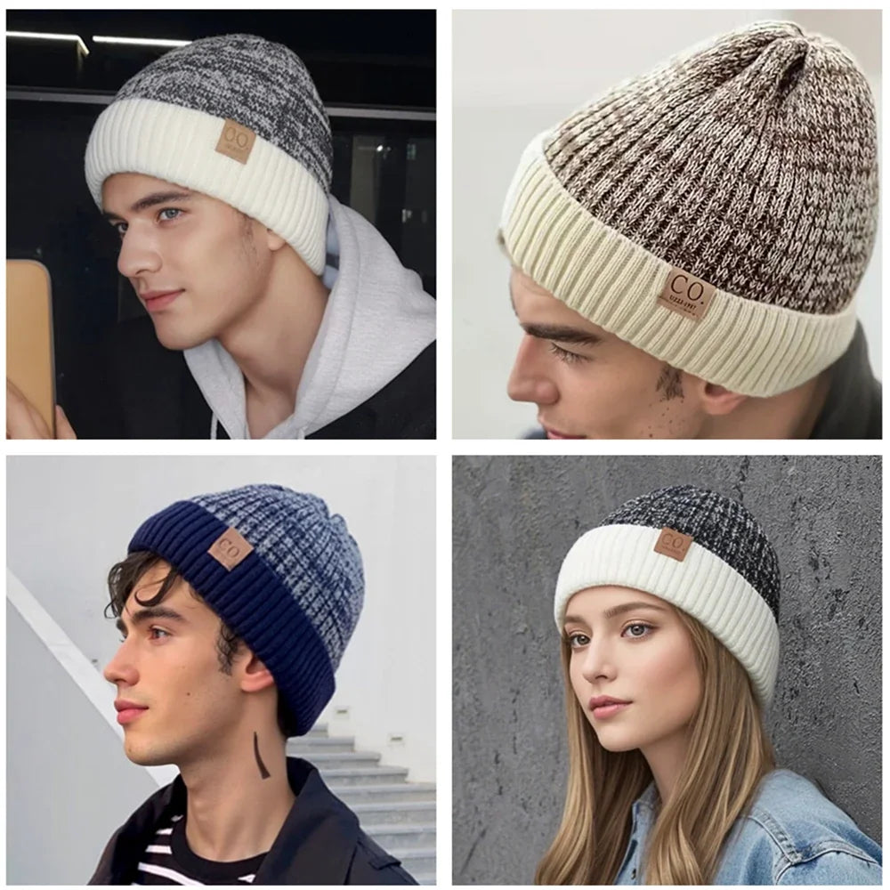 Bonnet Doublé Acrylique Unisexe Chaud Décontracté Hiver