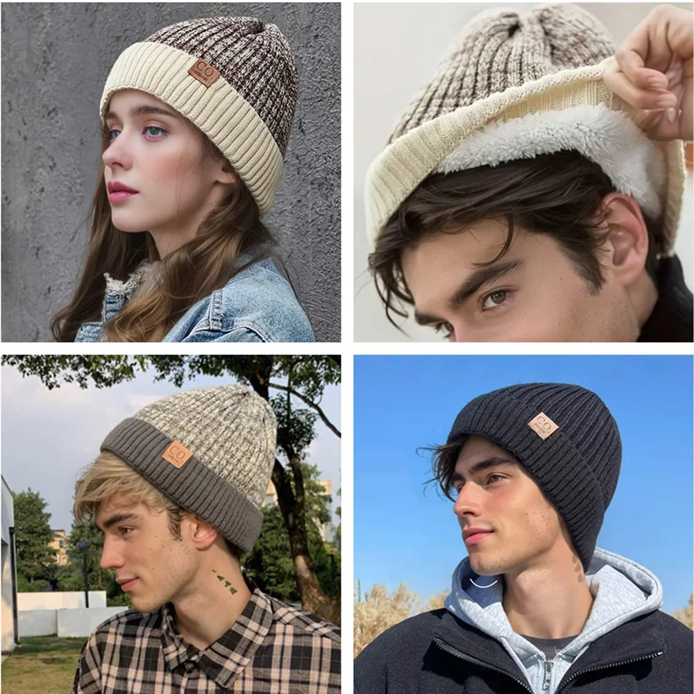 Bonnet Doublé Acrylique Unisexe Chaud Décontracté Hiver