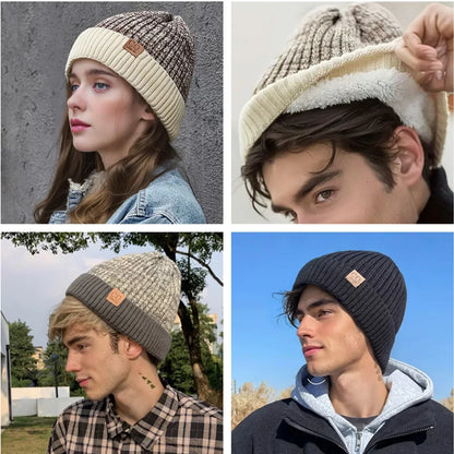 Bonnet Doublé Acrylique Unisexe Chaud Décontracté Hiver