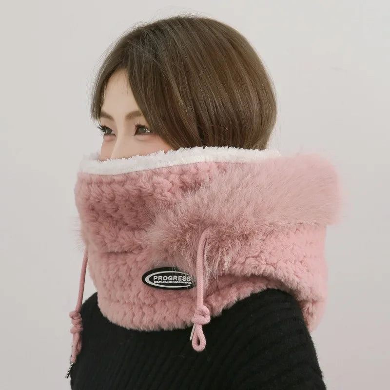 Bonnet Thermique en Peluche Avec Écharpe et Masque Intégrés