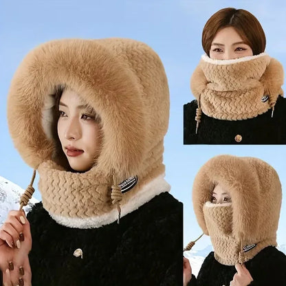Bonnet Thermique en Peluche Avec Écharpe et Masque Intégrés