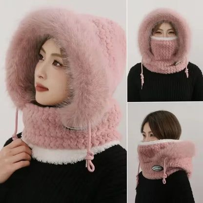 Bonnet Thermique en Peluche Avec Écharpe et Masque Intégrés