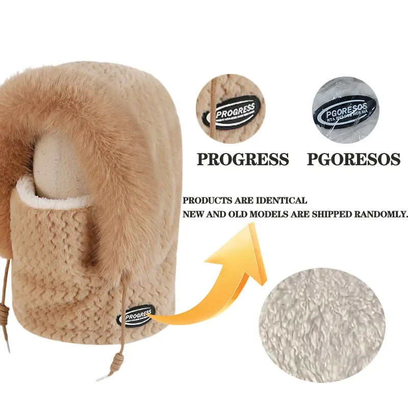 Bonnet Thermique en Peluche Avec Écharpe et Masque Intégrés