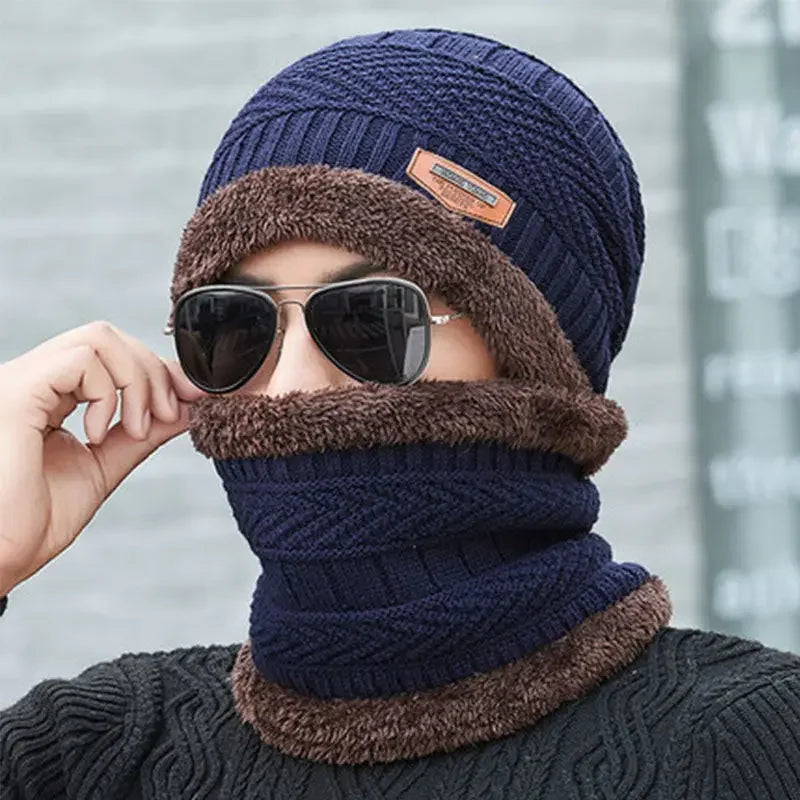Bonnet Thermique en Peluche Avec Écharpe et Masque Intégrés