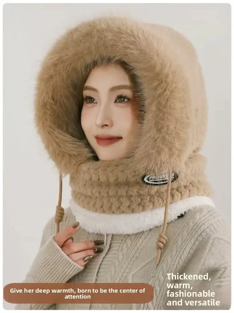Bonnet Thermique en Peluche Avec Écharpe et Masque Intégrés