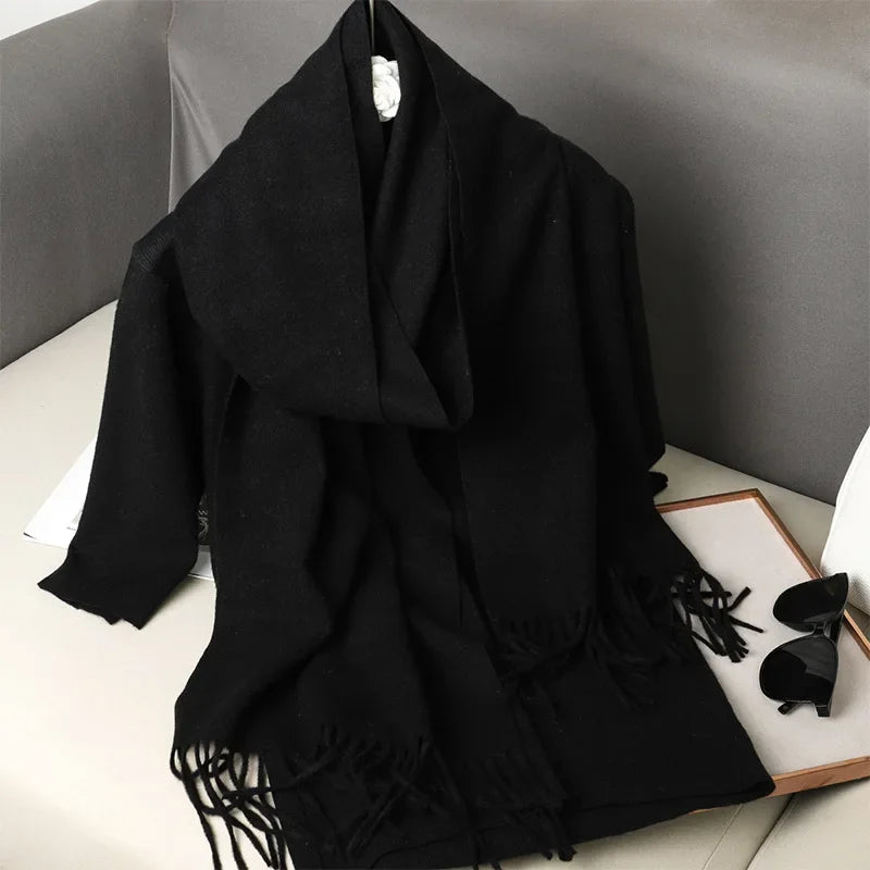 Écharpe Châle Femme Style Pashmina en Polyester Chaude Avec Glands